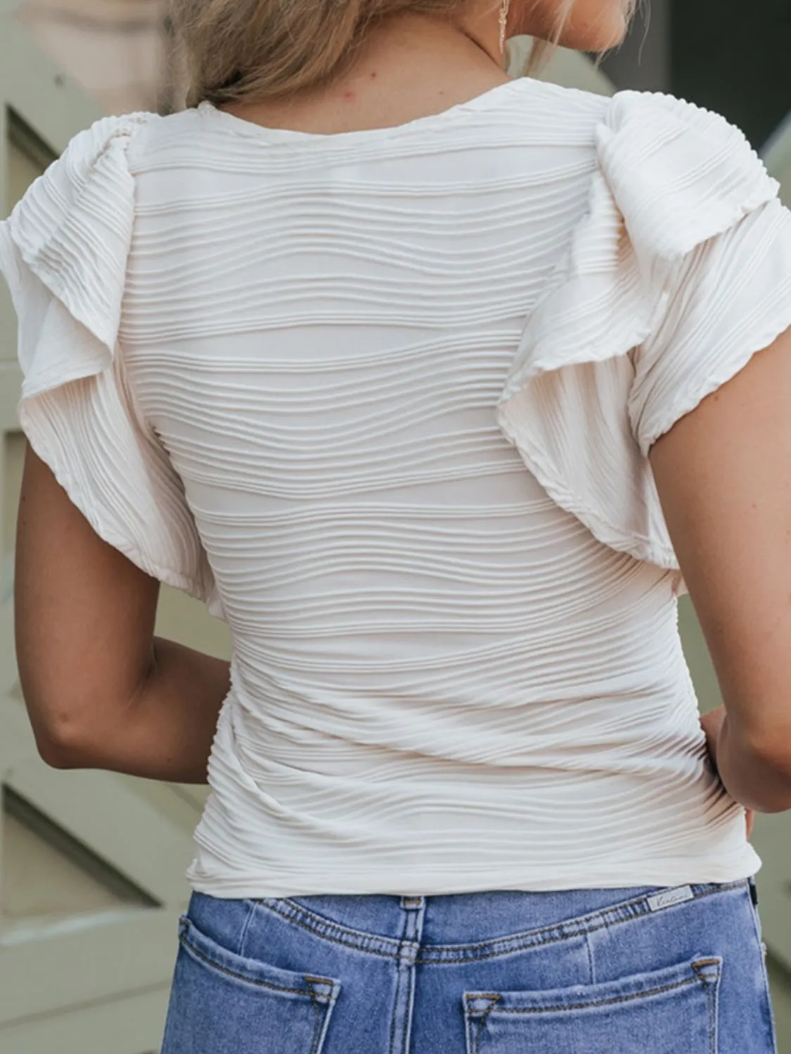 Dylan Textured Ruffled Round Neck T-Shirt