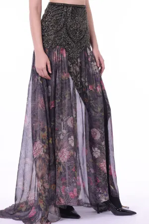 Embroidered sheer long skirt