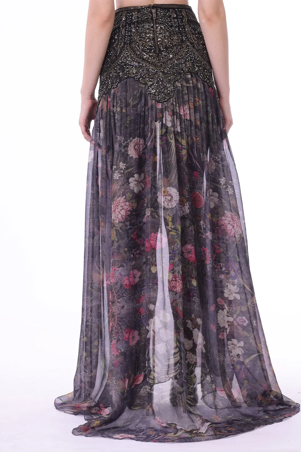 Embroidered sheer long skirt