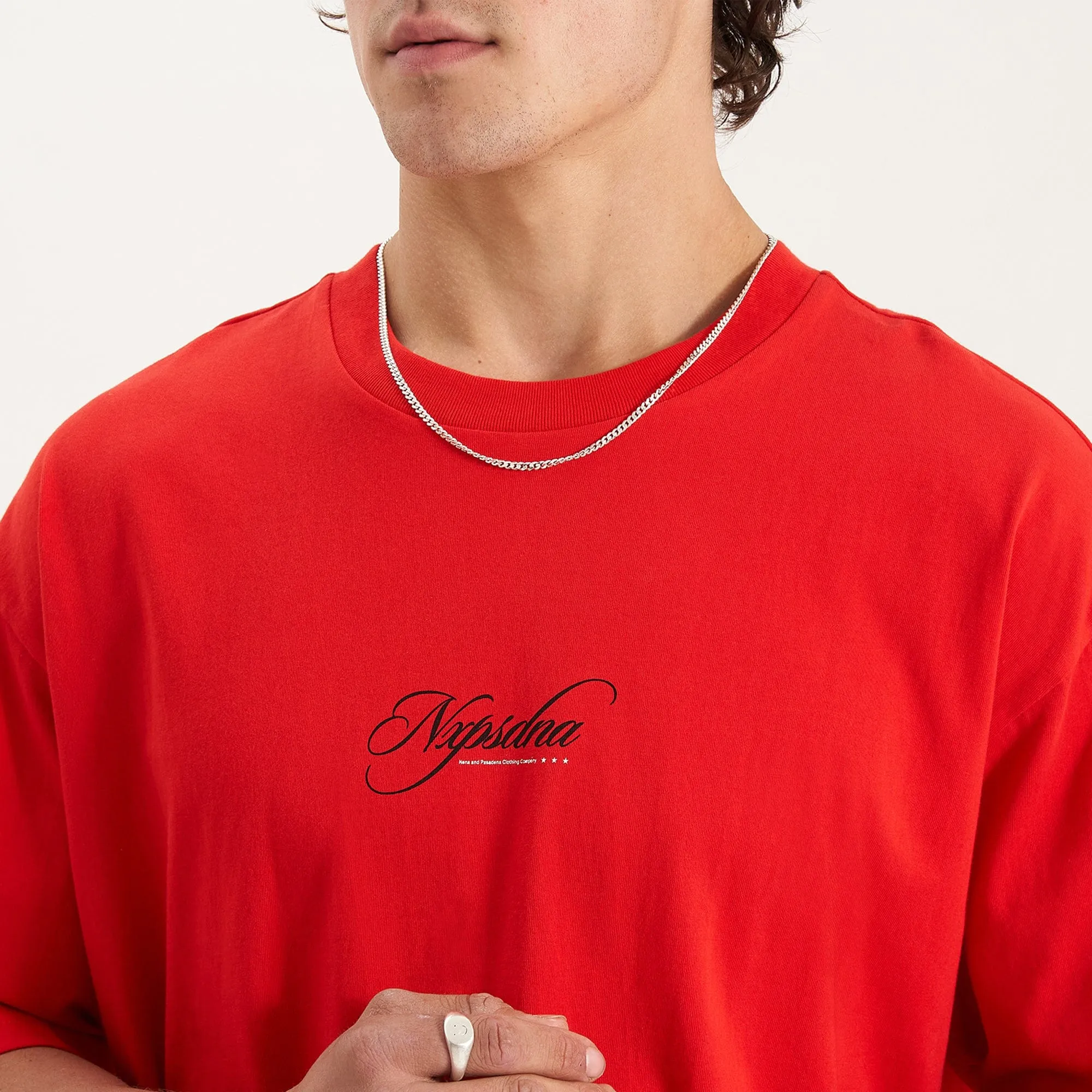 Encrypted Heavy Box Fit Scoop Tee Poppy Red