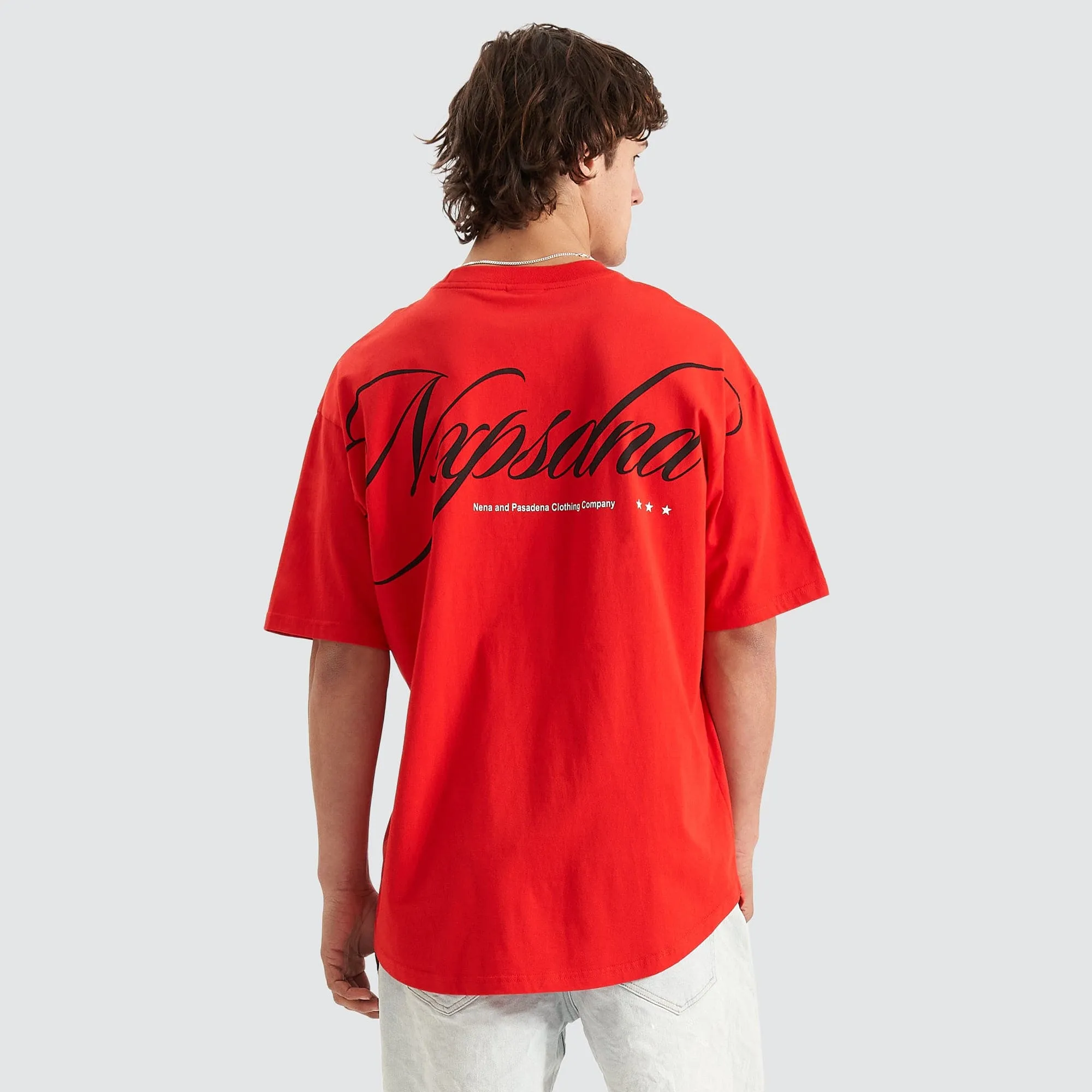 Encrypted Heavy Box Fit Scoop Tee Poppy Red