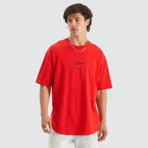 Encrypted Heavy Box Fit Scoop Tee Poppy Red