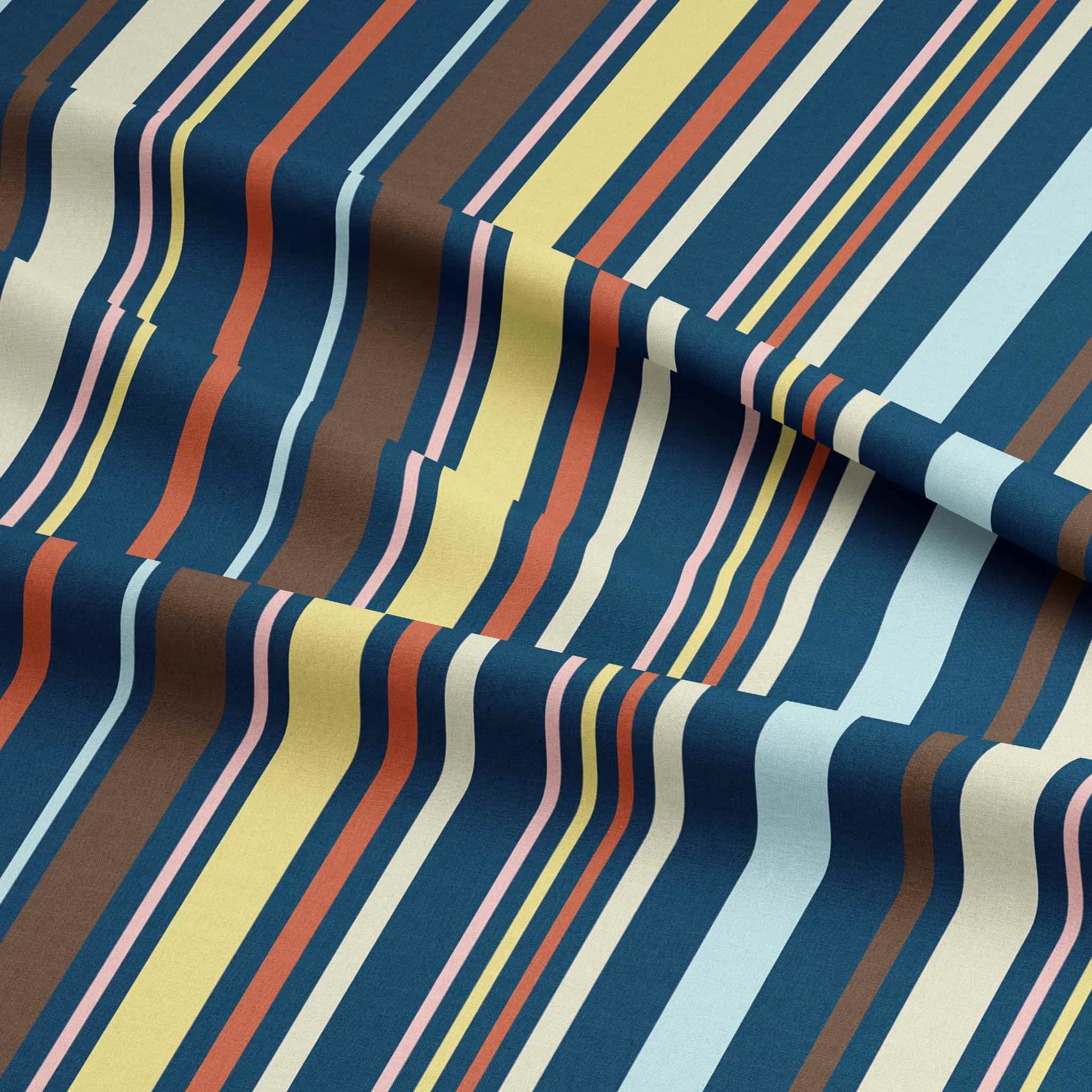 Fabric Cotton Poplin - Barcode Dark Blue Stripe