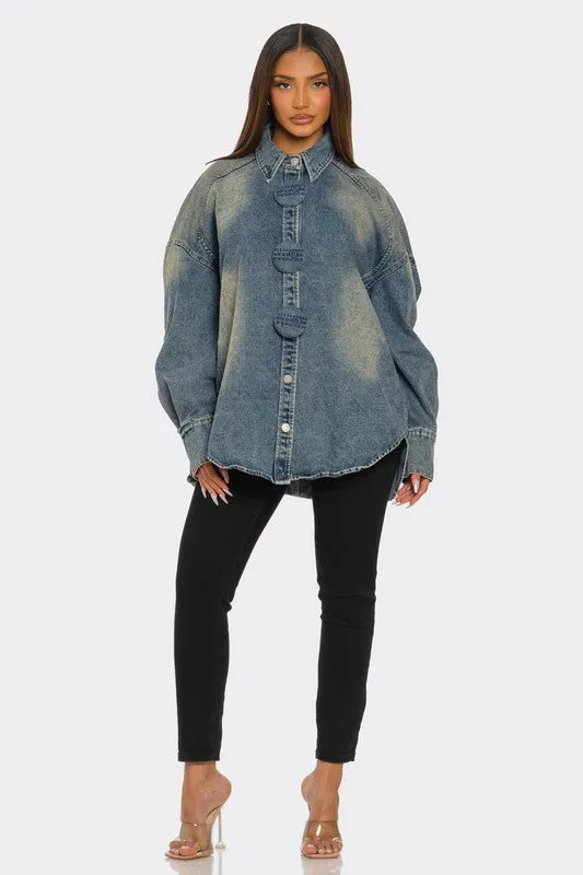 Fade Denim Shirt Jacket w/ ‘Numbers’ Detail