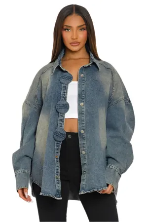 Fade Denim Shirt Jacket w/ ‘Numbers’ Detail