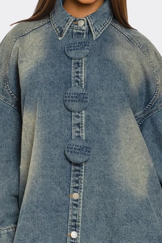 Fade Denim Shirt Jacket w/ ‘Numbers’ Detail