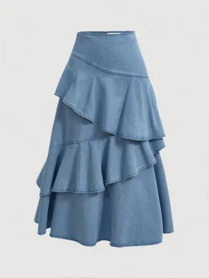 Falda De Mezclilla Con Volantes Linda - Cherry Vibes