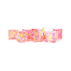FanRoll: Premium Handcrafted Sharp Edge Inclusion 7-Piece Dice Set - Pink Pyre