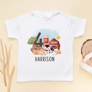 Farm Theme 4th Birthday Personalised Kids & Toddler T Shirt