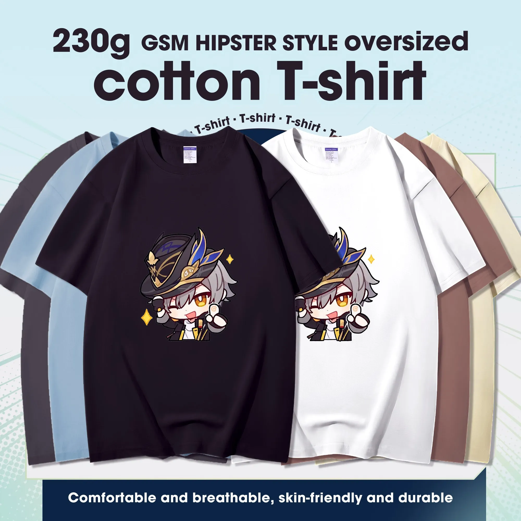 Fashion Anime Honkai: Star Rail Trailblazer 230g GSM Hipster Style Oversized Cotton T-shirt