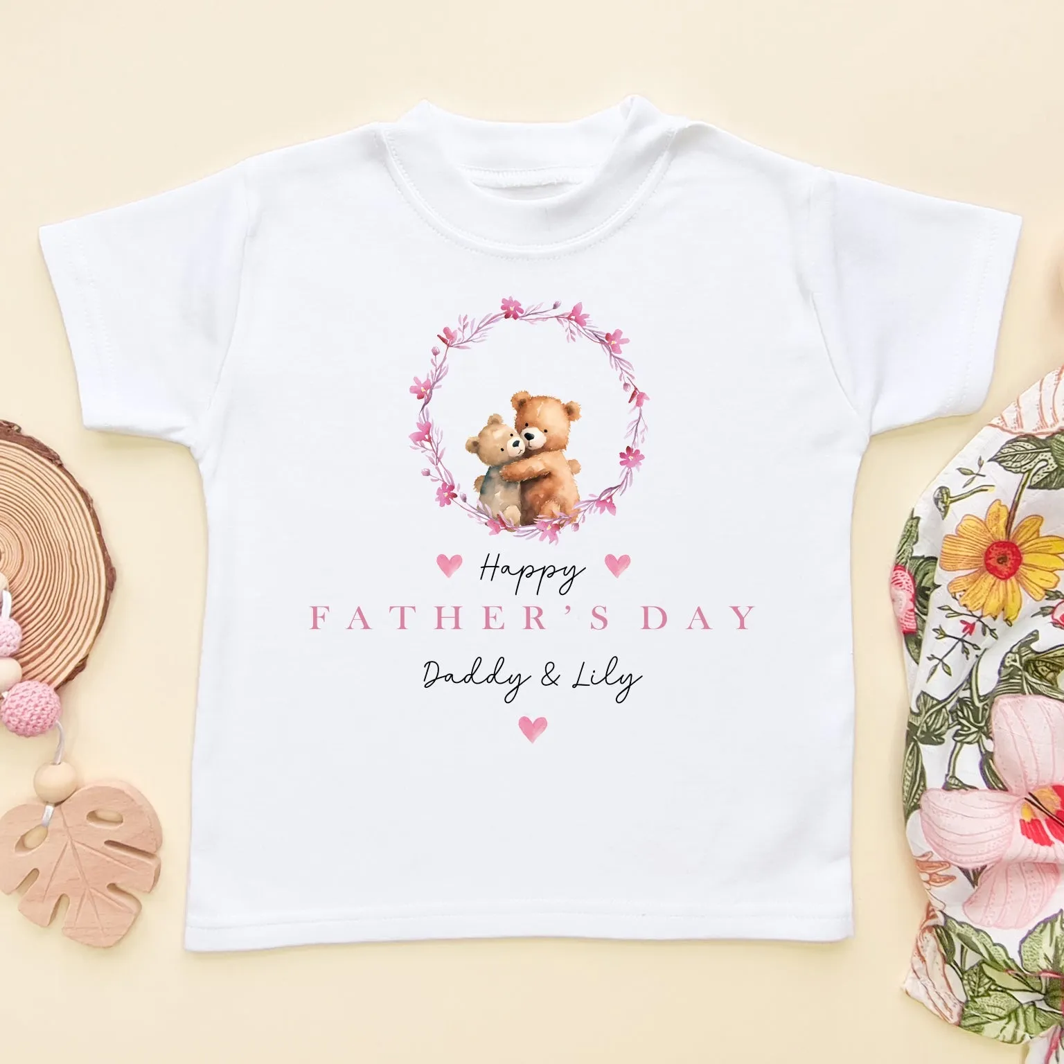 Father's Day Bears Girl Wreath Personalised Toddler & Kids T Shirt