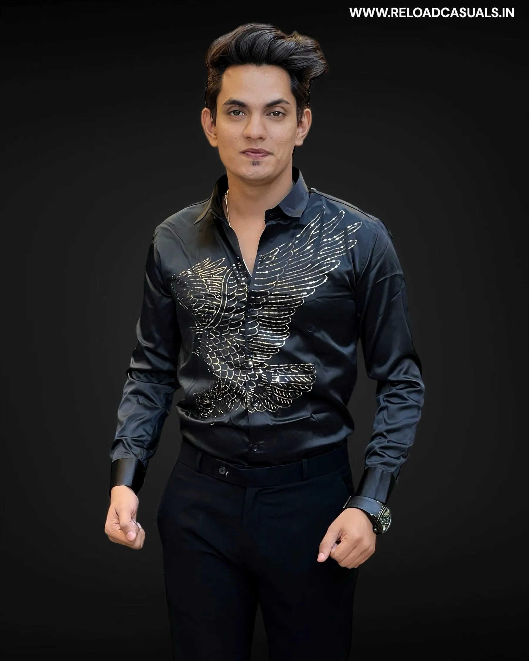 Feather Design Satin Shirt