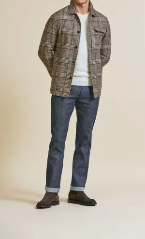 Ferla Mixed Brown & Grey Stretch Merino Wool & Alpaca Blend Glencheck
