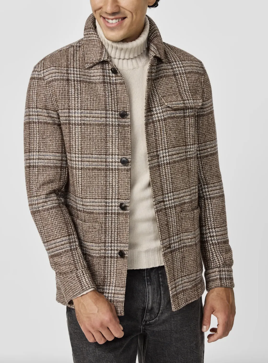 Ferla Mixed Brown & Grey Stretch Merino Wool & Alpaca Blend Glencheck