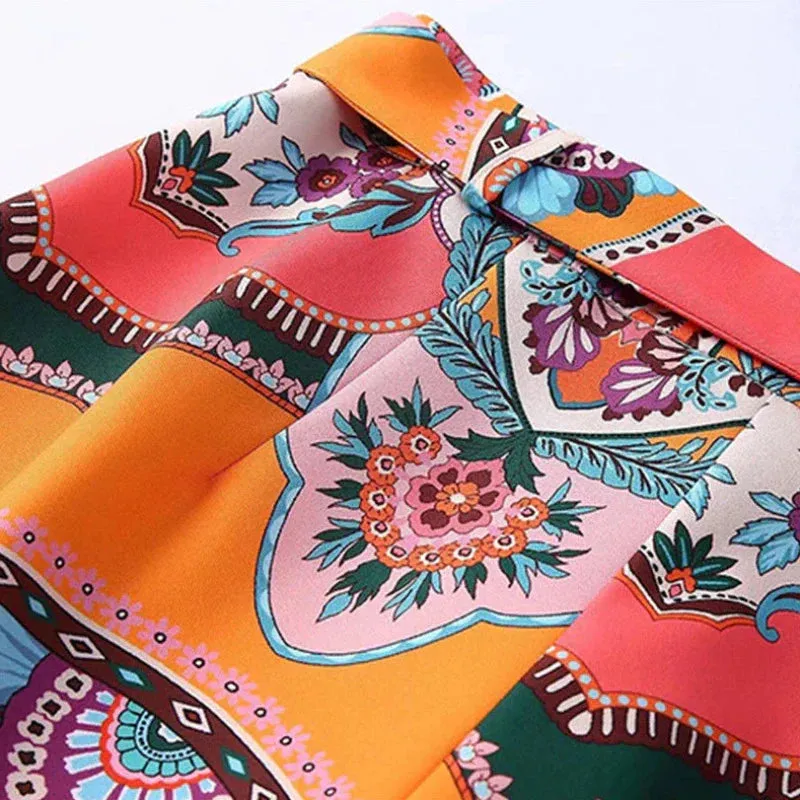 Floral Print Satin Belt Shorts