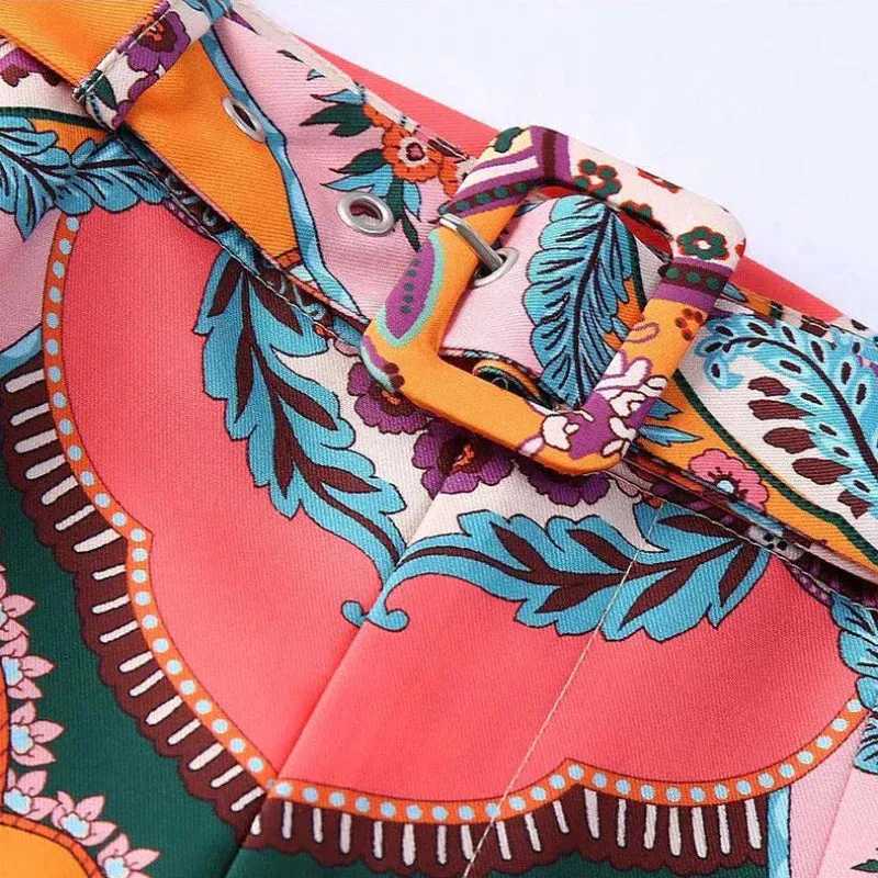 Floral Print Satin Belt Shorts