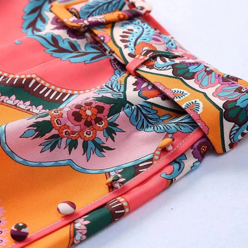 Floral Print Satin Belt Shorts