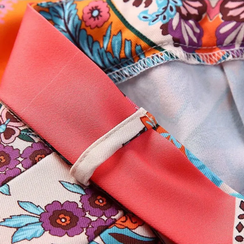 Floral Print Satin Belt Shorts