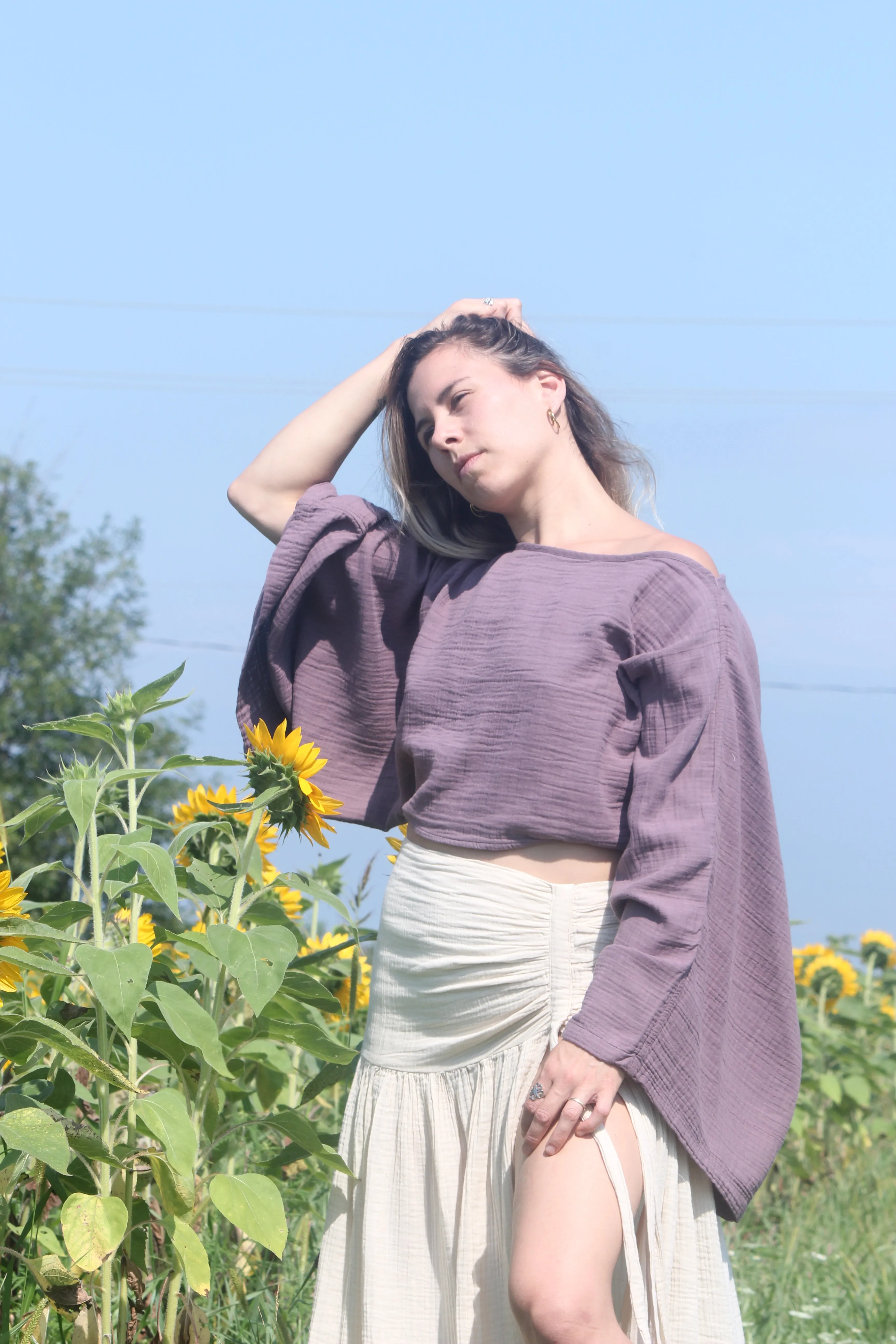 Flowy Cotton Long Sleeve Crop Top