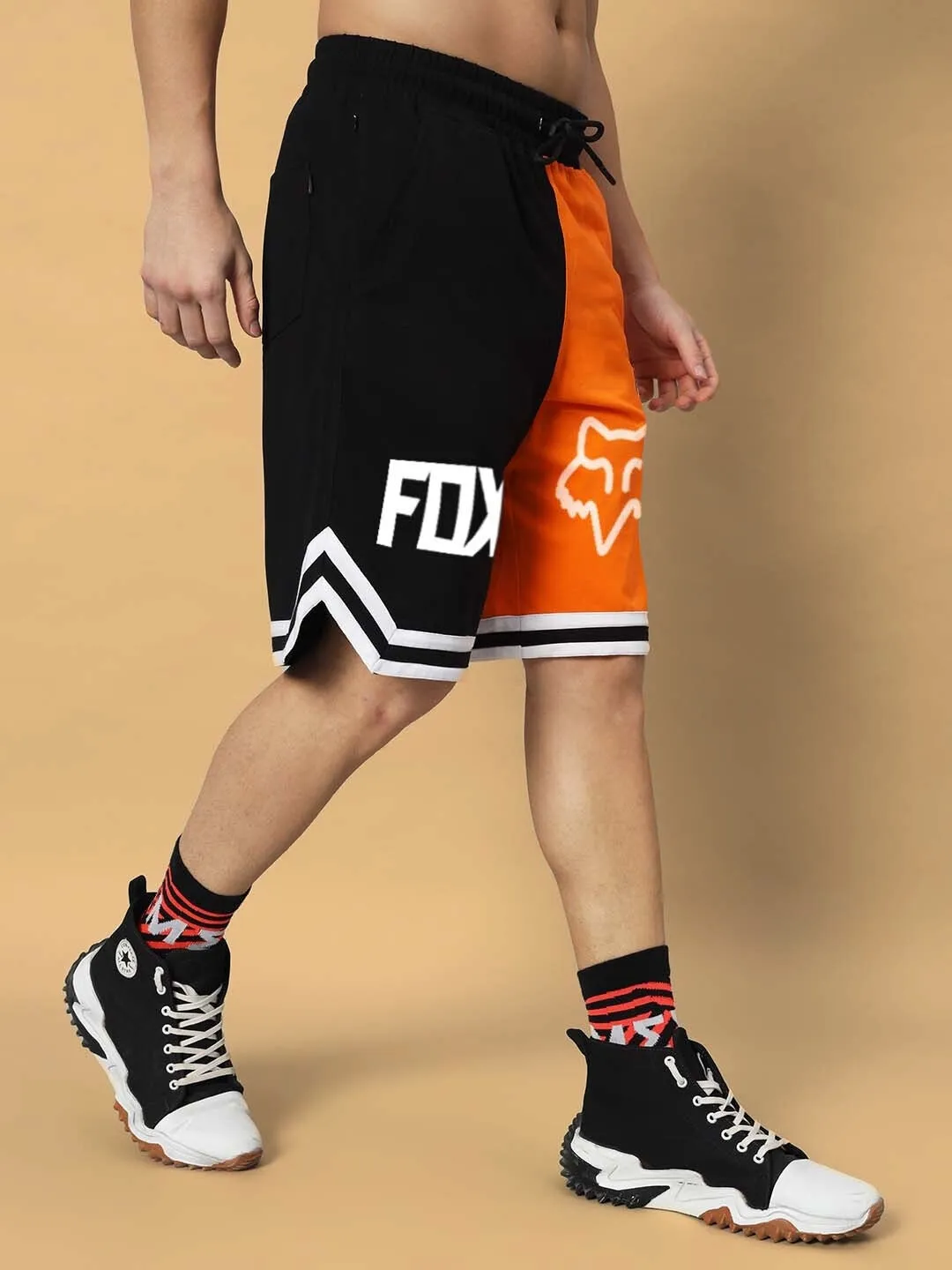 Fox Regular Fit Shorts (Orange-Black)
