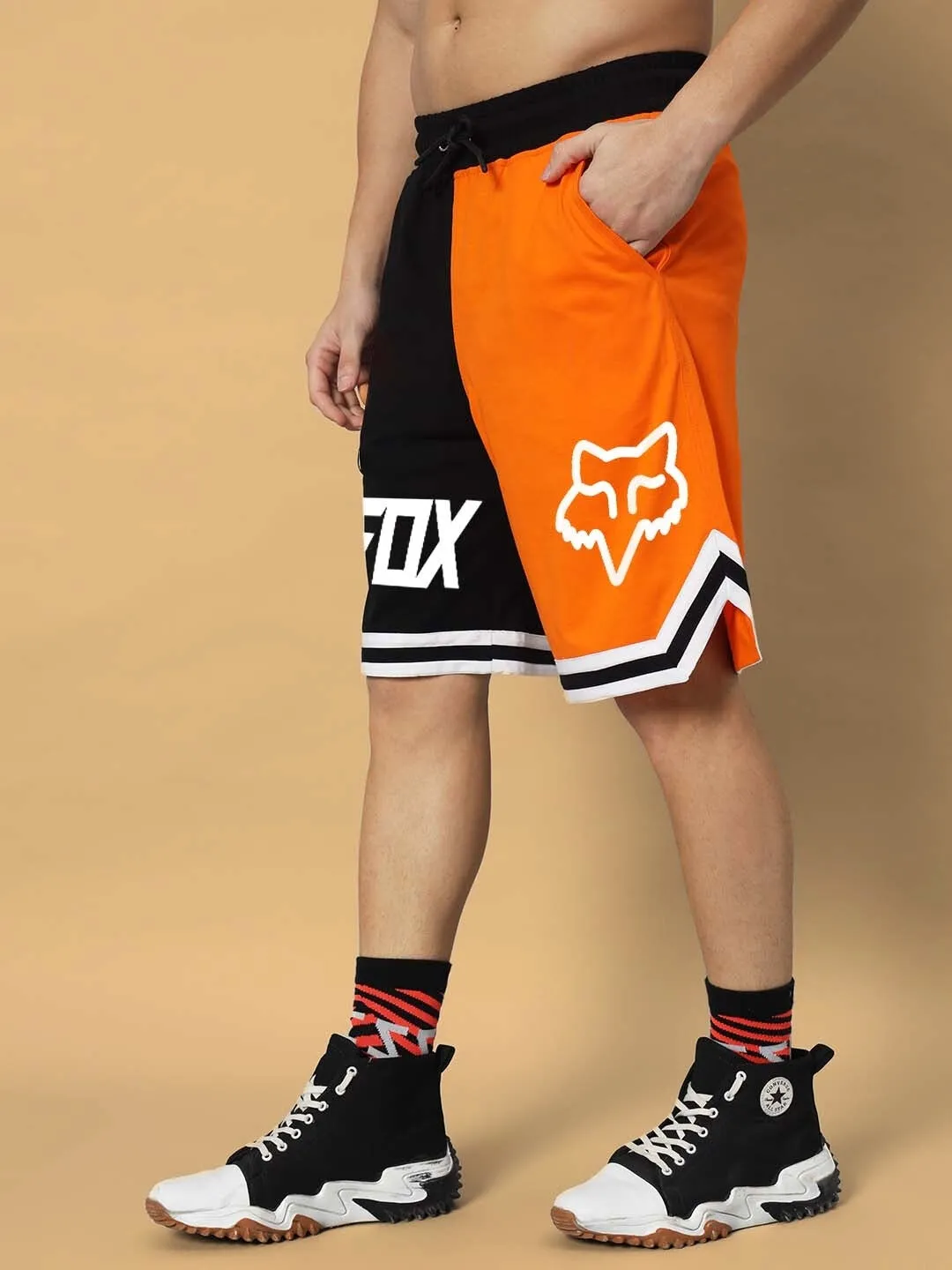 Fox Regular Fit Shorts (Orange-Black)