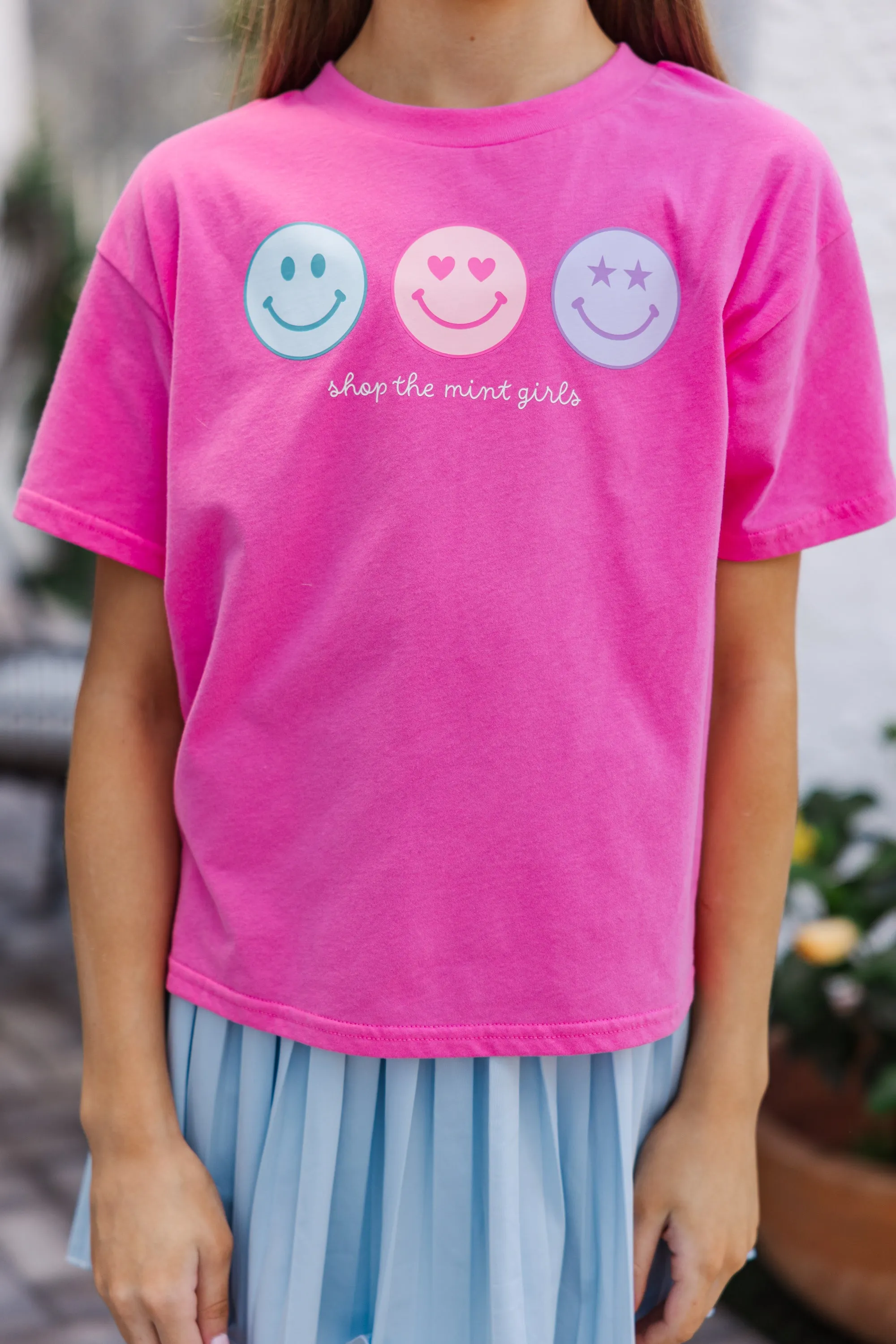 Girls: Always Smile Fuchsia Graphic Tee