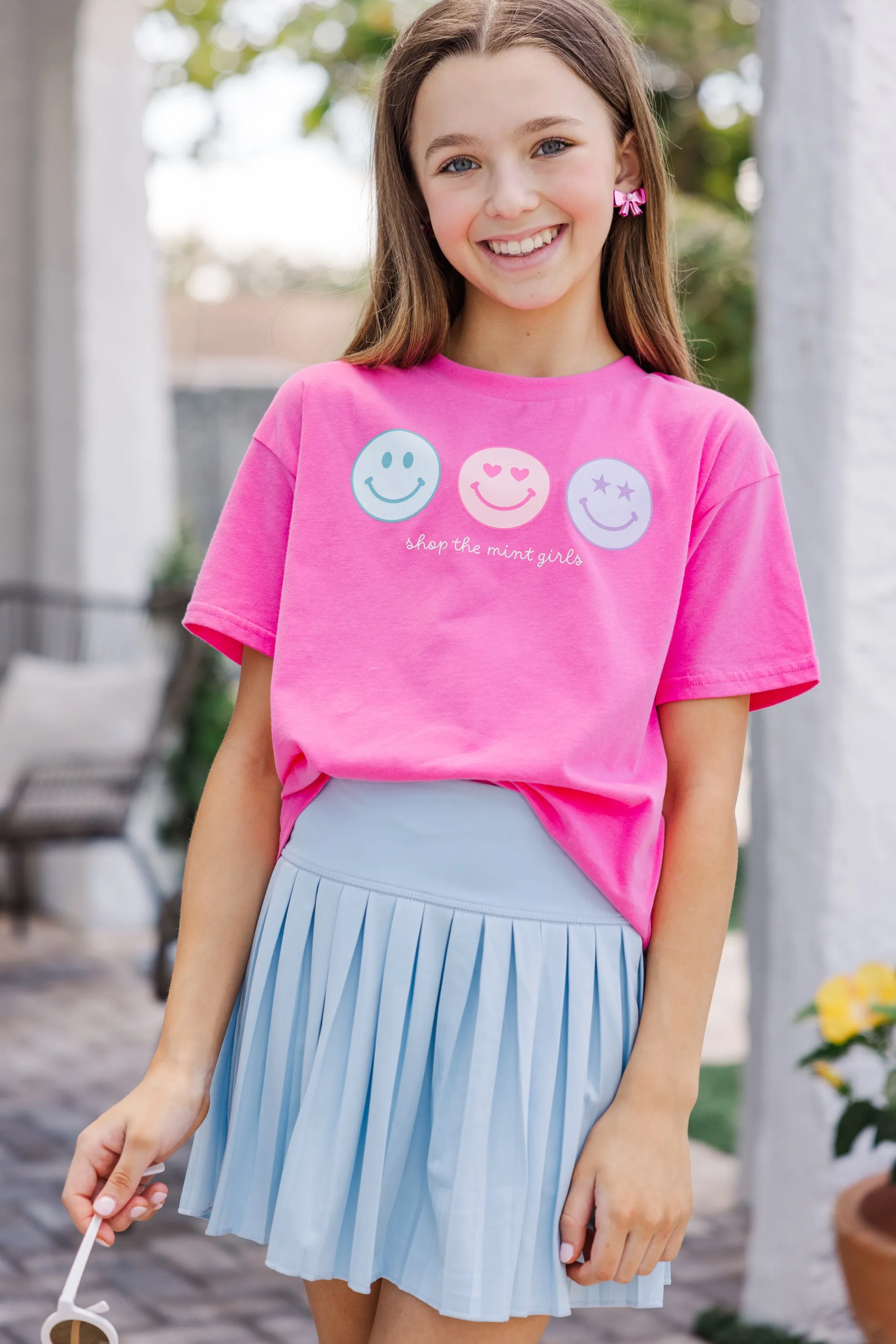 Girls: Always Smile Fuchsia Graphic Tee