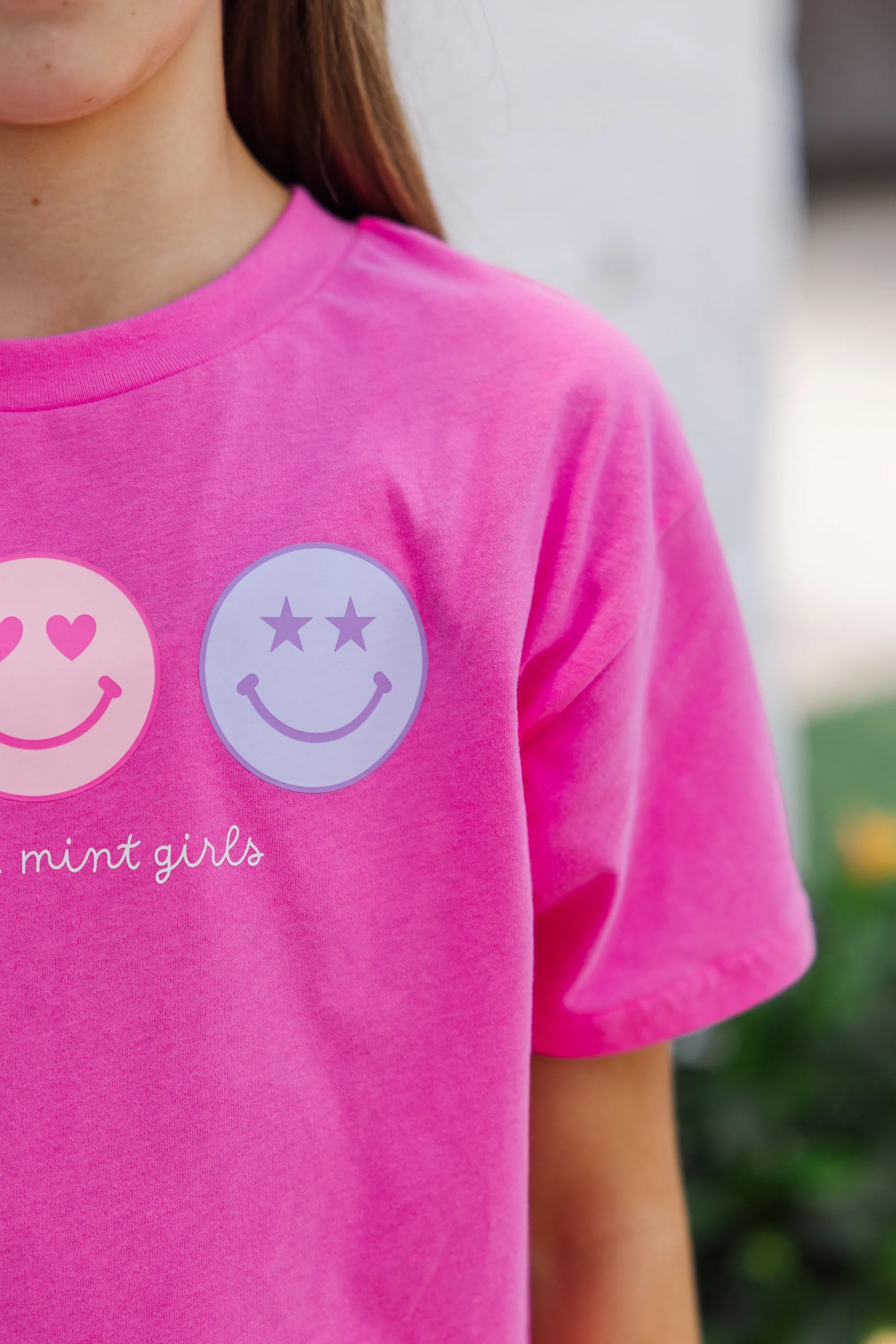 Girls: Always Smile Fuchsia Graphic Tee