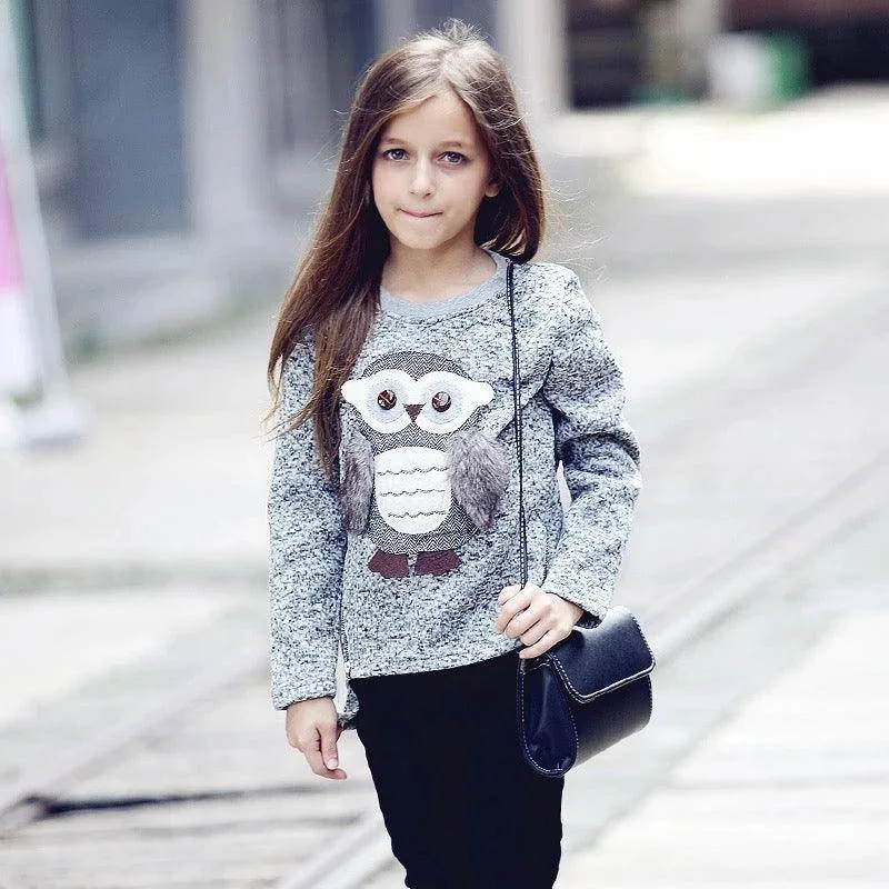 Girls Fleece Tops Lined Zipper Owl Sweater Clothes