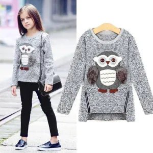 Girls Fleece Tops Lined Zipper Owl Sweater Clothes