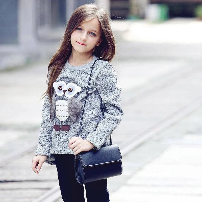 Girls Fleece Tops Lined Zipper Owl Sweater Clothes