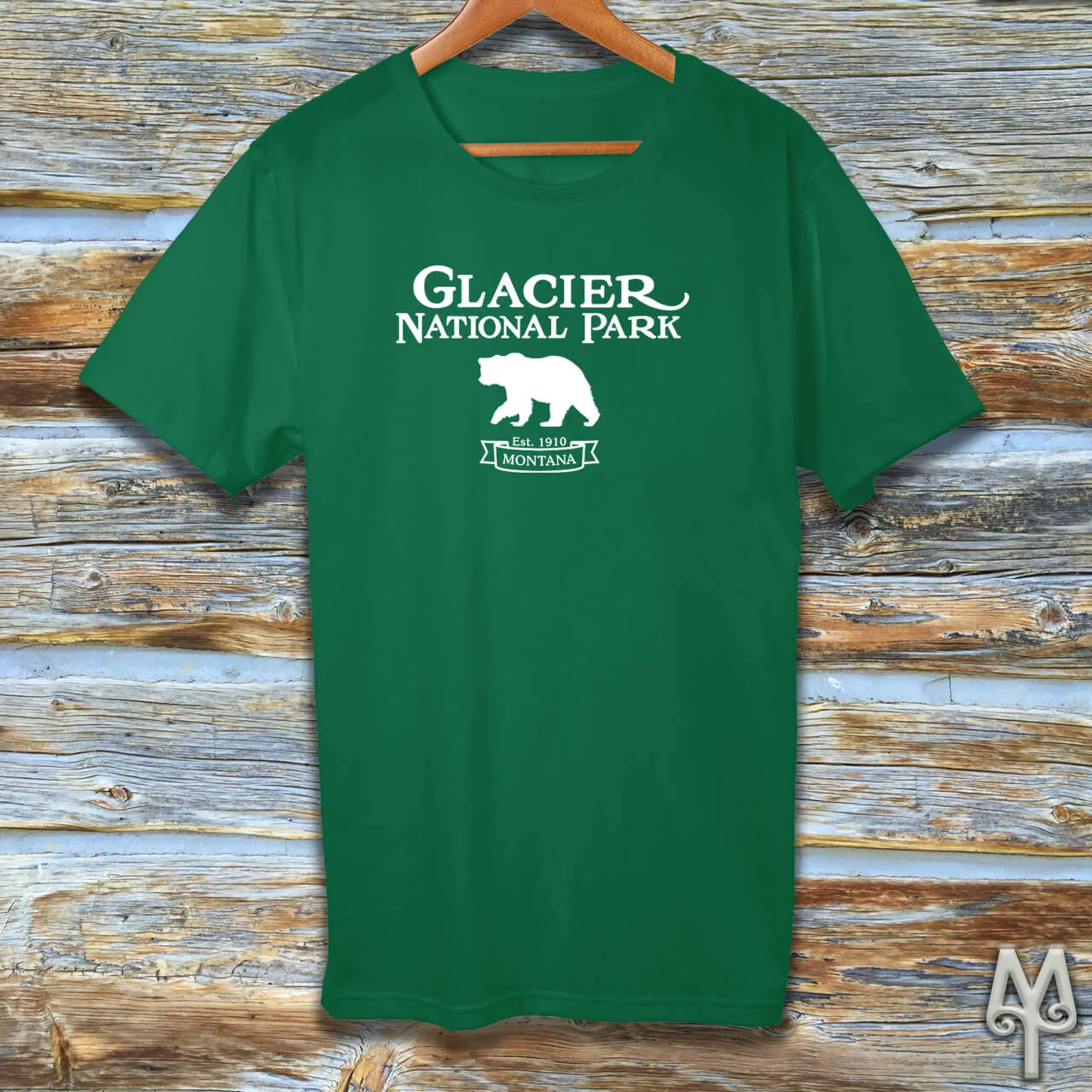 Glacier National Park, white logo t-shirt