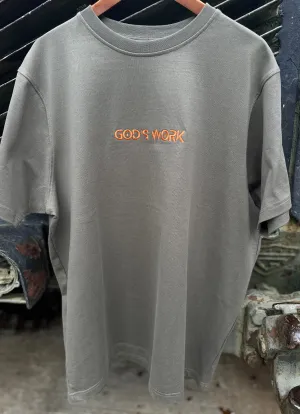 God's Work- (embroidered) Premium Heavyweight T-shirt (olive/orange)