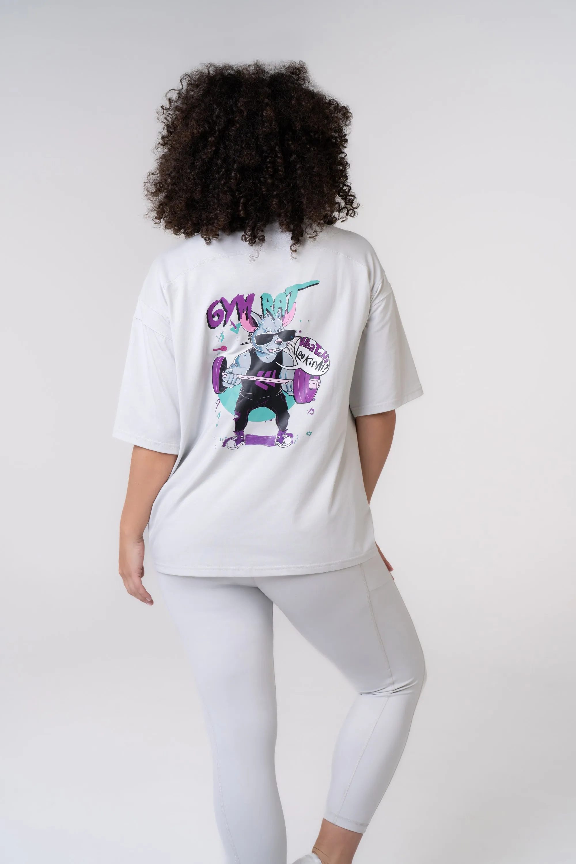 Graphic Oversized Tee - Gym Rat - Black