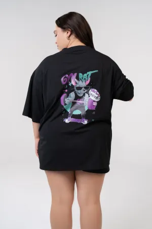 Graphic Oversized Tee - Gym Rat - Black
