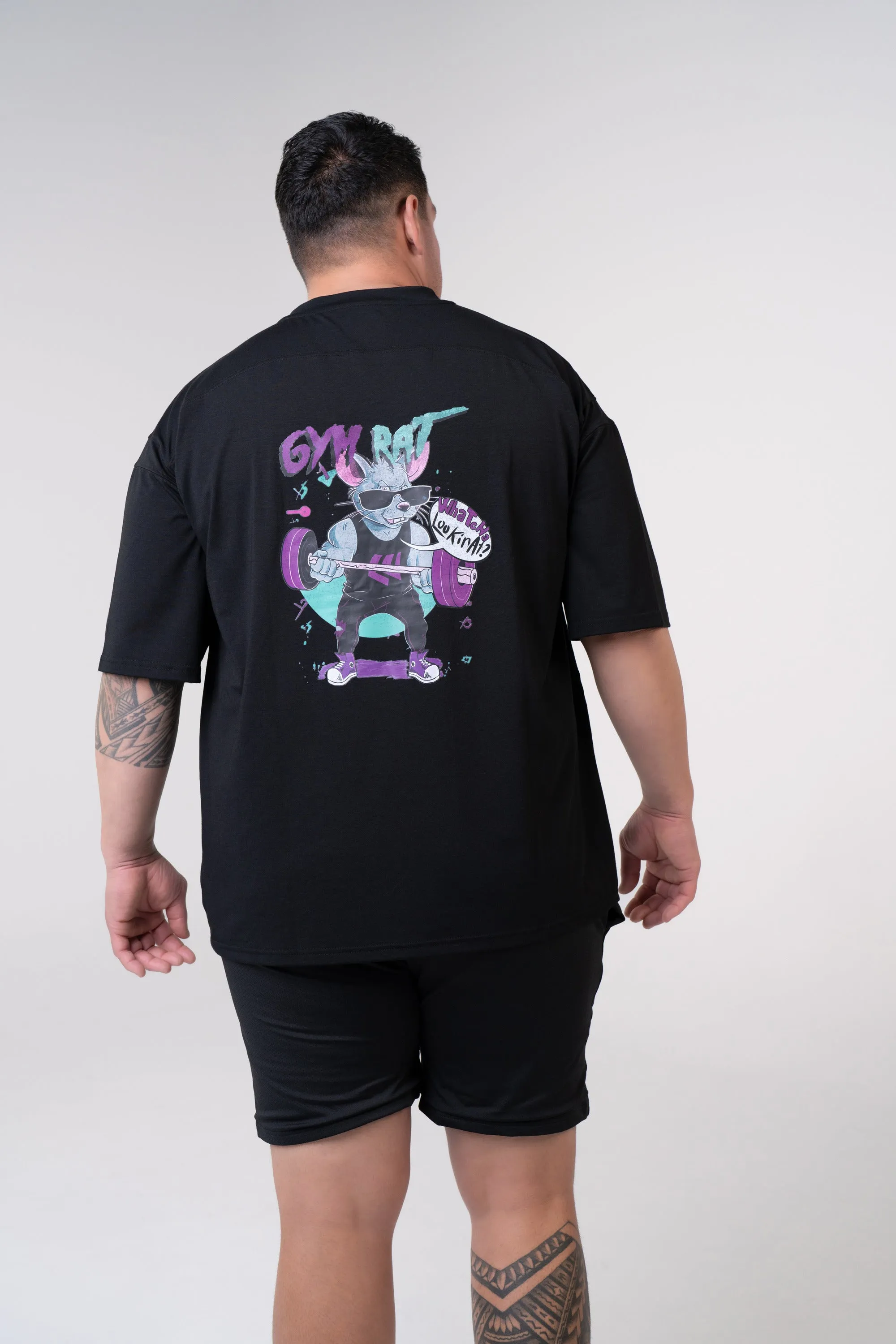 Graphic Oversized Tee - Gym Rat - Black