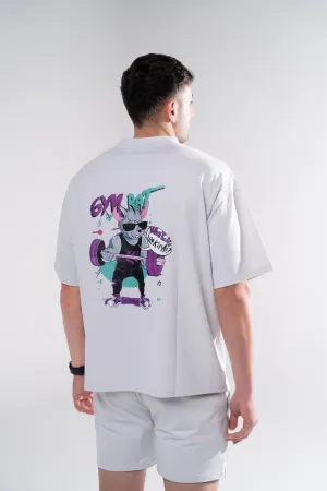 Graphic Oversized Tee - Gym Rat - Glacier Grey