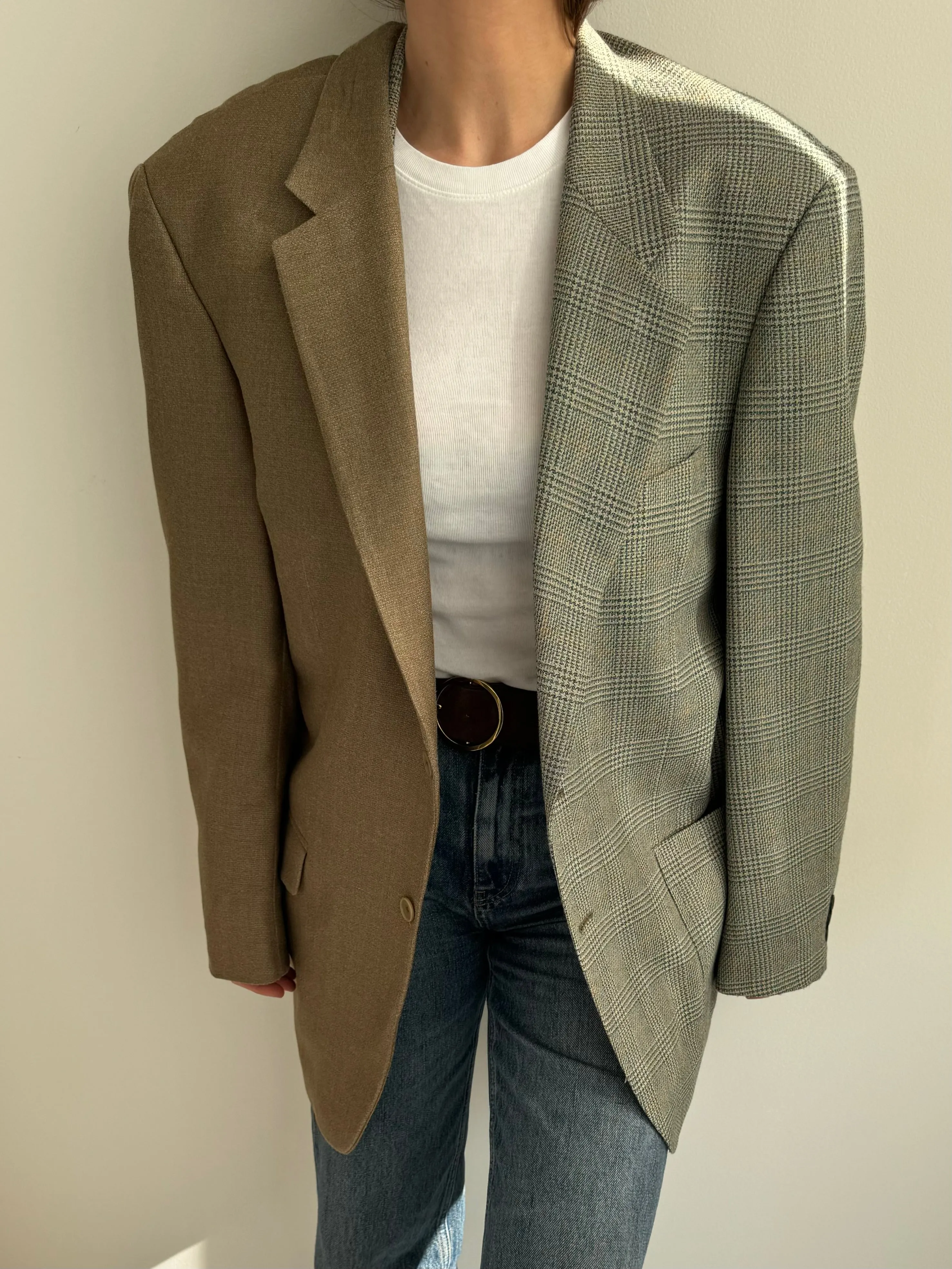 Green olive and plaid contrasted blazer