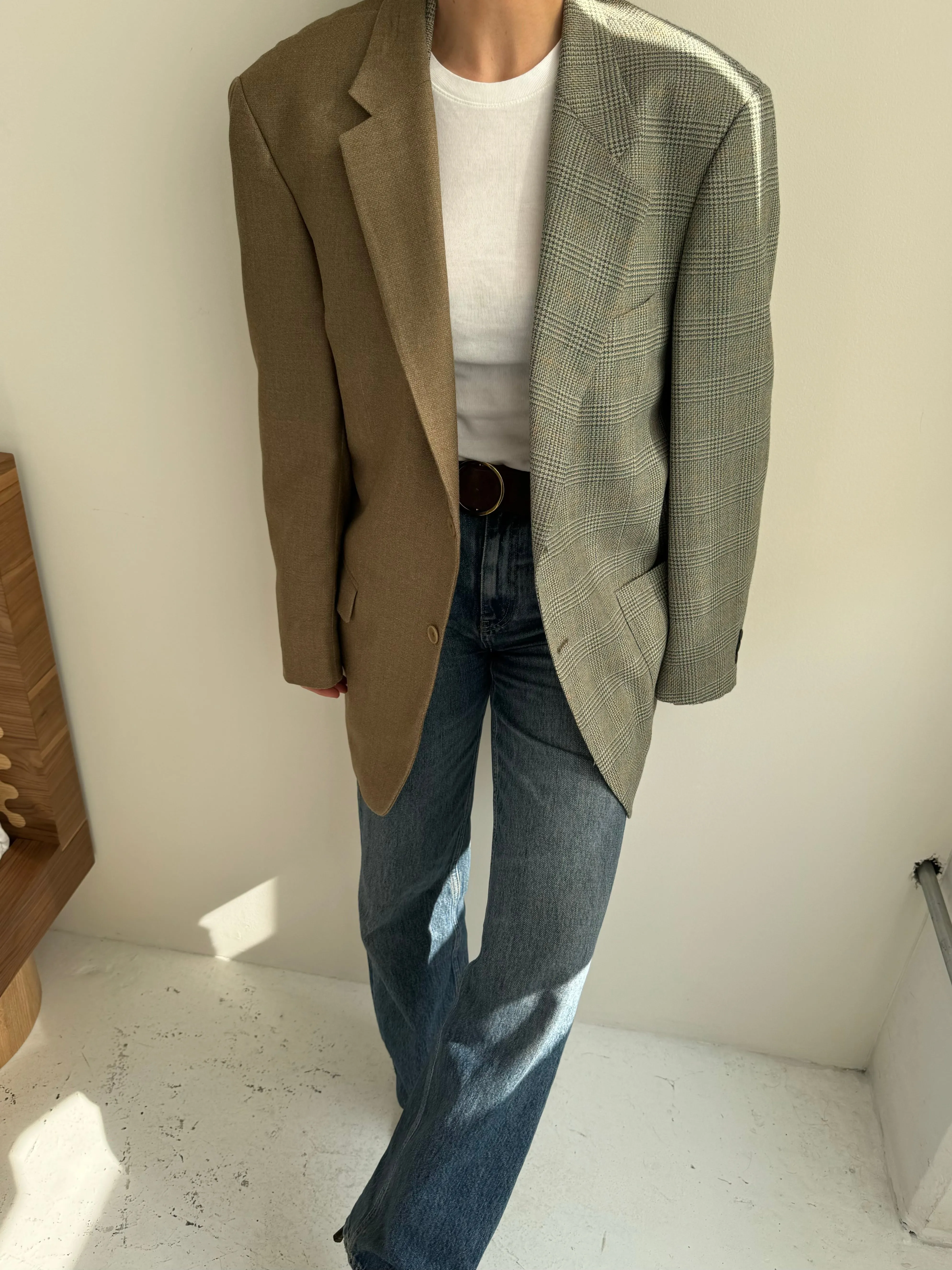 Green olive and plaid contrasted blazer