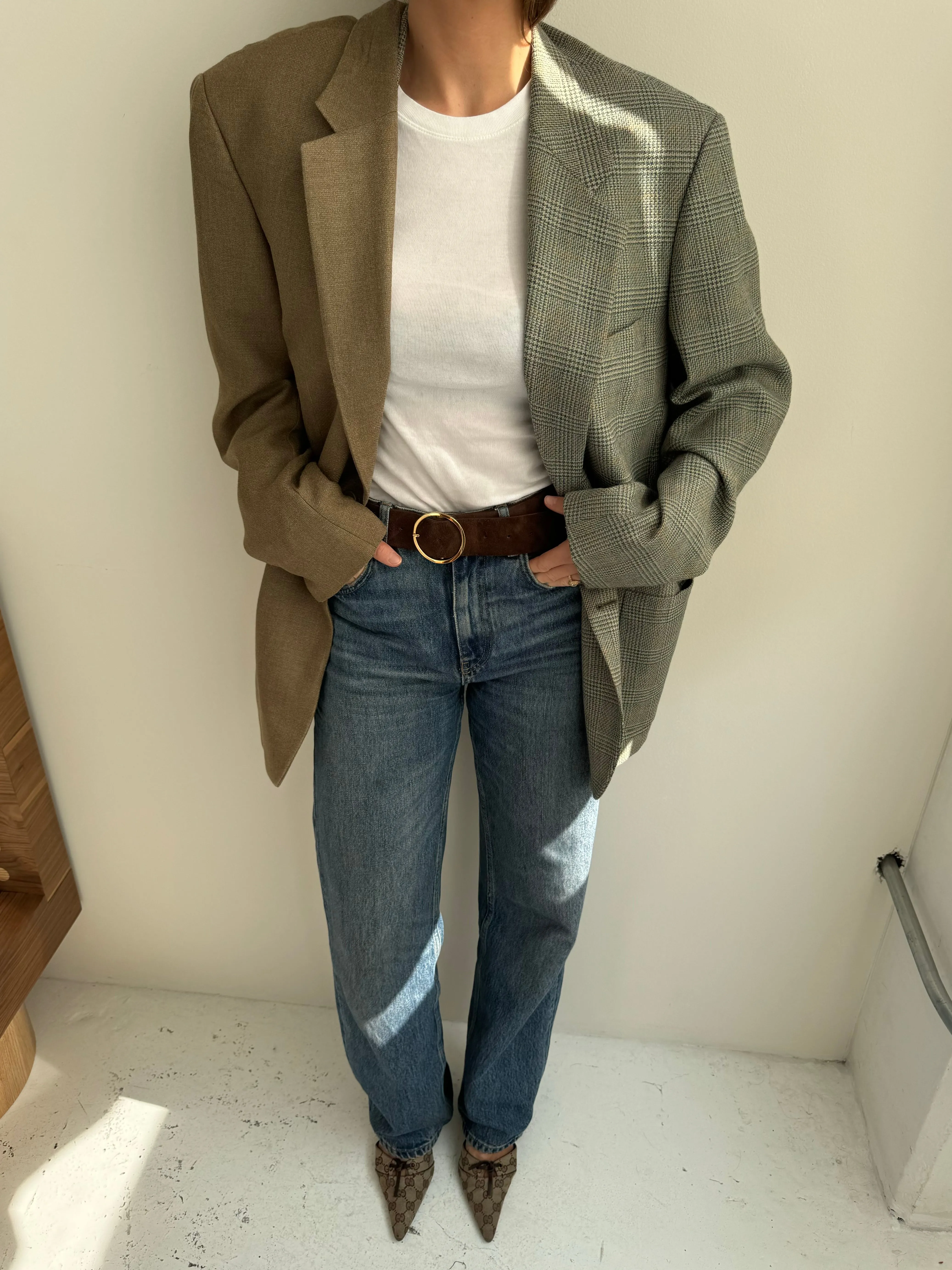 Green olive and plaid contrasted blazer