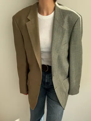 Green olive and plaid contrasted blazer