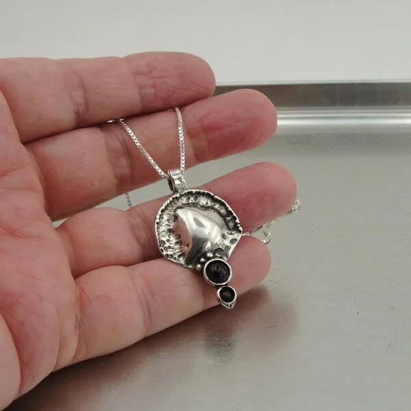 Hadar Designers Black Onyx Pendant 925 Sterling Silver Handmade Art (H