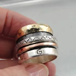 Hadar Designers Handmade Heavy Swivel 9k Gold 925 Silver Ring 7,7.5,10.5,11(I r)Y