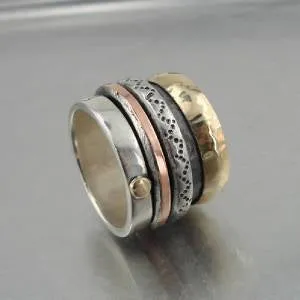 Hadar Designers Handmade Heavy Swivel 9k Gold 925 Silver Ring 7,7.5,10.5,11(I r)Y