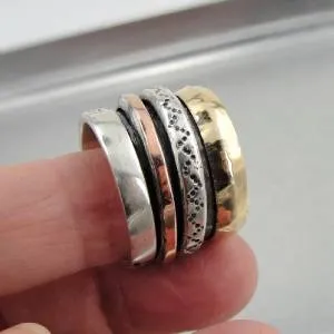 Hadar Designers Handmade Heavy Swivel 9k Gold 925 Silver Ring 7,7.5,10.5,11(I r)Y