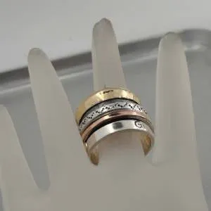 Hadar Designers Handmade Heavy Swivel 9k Gold 925 Silver Ring 7,7.5,10.5,11(I r)Y
