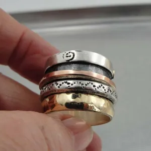 Hadar Designers Handmade Heavy Swivel 9k Gold 925 Silver Ring 7,7.5,10.5,11(I r)Y