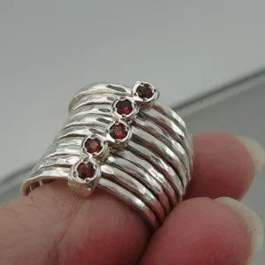 Hadar Designers Handmade Red Garnet 925 Silver Multi Ring 6,7,8,9 (I r416s)