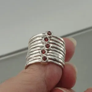 Hadar Designers Handmade Red Garnet 925 Silver Multi Ring 6,7,8,9 (I r416s)