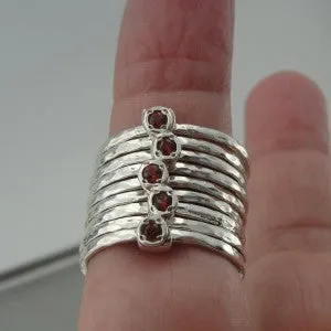 Hadar Designers Handmade Red Garnet 925 Silver Multi Ring 6,7,8,9 (I r416s)
